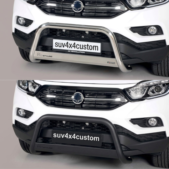 Pare-buffle inox homologué avec barre transversale – Ssangyong Rexton 2018+ – 63 mm – Noir ou Chromé