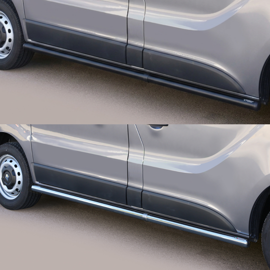 Protection latérale avec embouts inox – Renault Trafic L1 2014-2026 – Noir ou Chromé