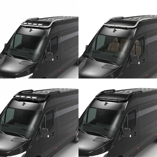 Rampe de toit inox Mercedes Sprinter 2018+ – Modèle long 4 supports – Sans LED – Toit H2 – Noir ou Chromé – Garantie 6 ans