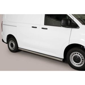 Protections latérales pour Volkswagen T7 Transporter L1 2025 en inox 100 %, certifiées TÜV, conçues pour usage utilitaire intensif 2025, 2026.