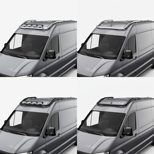 Support rampe de toit VW Crafter 2017+ – Modèle long (4 supports) – Noir ou Inox – Pack LED optionnel