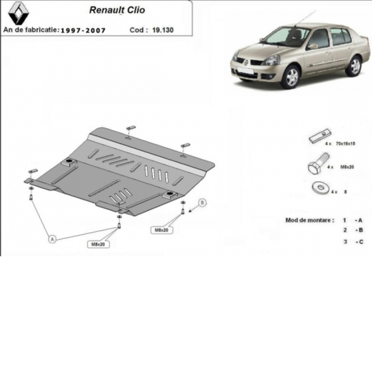 Plaque de protection moteur Renault Clio 2 1997-2007 Acier 2mm – Image 4