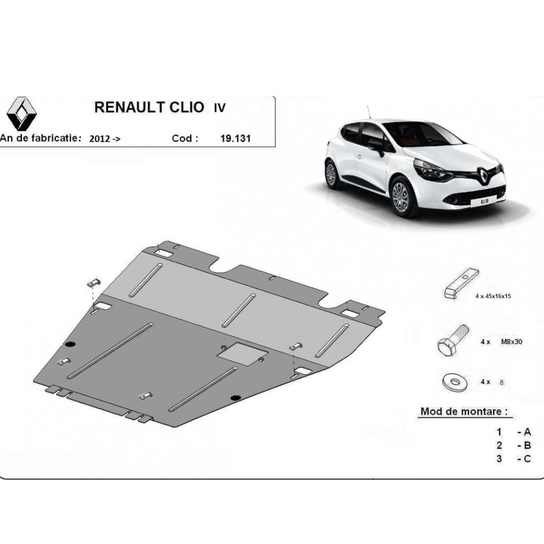 Plaque protection moteur Renault Clio 4 2012-2020 Acier 2mm avec vidange – Image 2