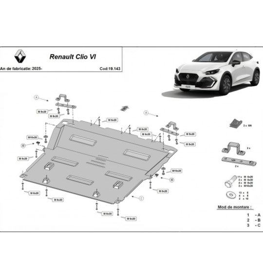 Plaque protection moteur Renault Clio 6 2025-2026 Acier 2mm avec protection radiateur – Image 4