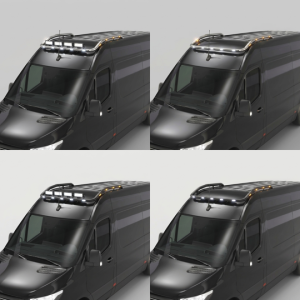 Rampe de toit avec LEDs 4 supports – Mercedes Sprinter 2018+ – 5 blanches + 8 ambrées – Acier AISI304 – Noir ou Chromé